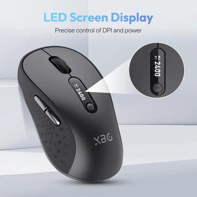 Alt view image 3 of 5 - XBG B15pro Wireless Bluetooth Mouse, Bluetooth 5.0/4.0 & 2.4G Tri-Mode, Type-C Rechargeable with LED Screen Display, Ergonomic Silent Click for Laptop/PC/Tablet, Multi-Device & Office Use