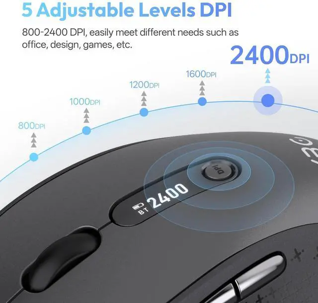 Alt view image 4 of 5 - XBG B15pro Wireless Bluetooth Mouse, Bluetooth 5.0/4.0 & 2.4G Tri-Mode, Type-C Rechargeable with LED Screen Display, Ergonomic Silent Click for Laptop/PC/Tablet, Multi-Device & Office Use