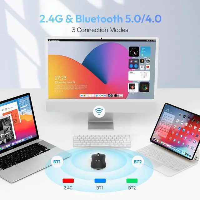 Alt view image 2 of 5 - XBG B15pro Wireless Bluetooth Mouse, Bluetooth 5.0/4.0 & 2.4G Tri-Mode, Type-C Rechargeable with LED Screen Display, Ergonomic Silent Click for Laptop/PC/Tablet, Multi-Device & Office Use