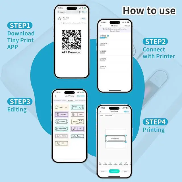 Alt view image 5 of 5 - Hipasosy U1 Label Maker Machine,Portable Thermal Label Printer,Mini Bluetooth Inkless Label Stickers Makers for Home Storage School Business Office,Labeler Compatible with iOS & Android(Black)