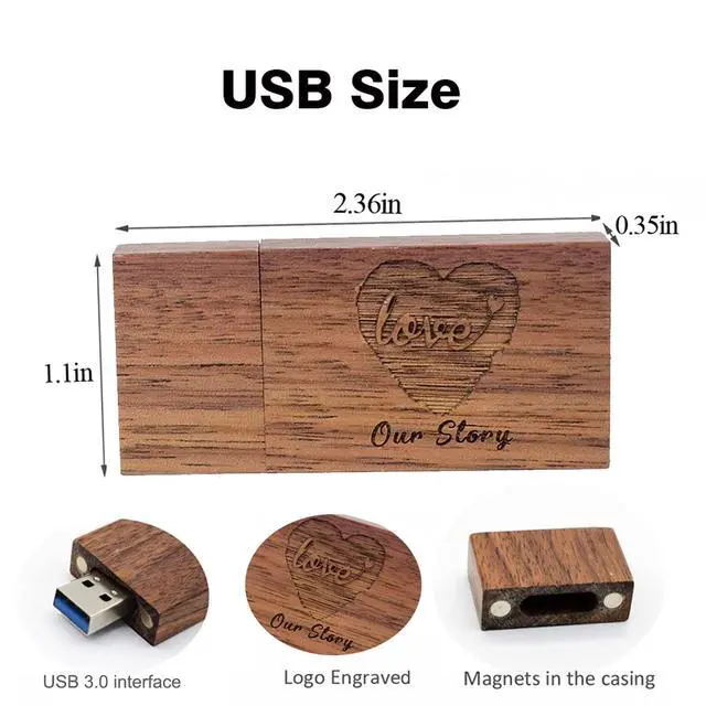 Alt view image 2 of 5 - 64GB Wedding USB Flash Drive with Matching Photo Box - USB 3.0 Memory Stick Engraved with 'Our Story' and Heart Design, Personalized Gifts for Photography/Family/Friends/Couple