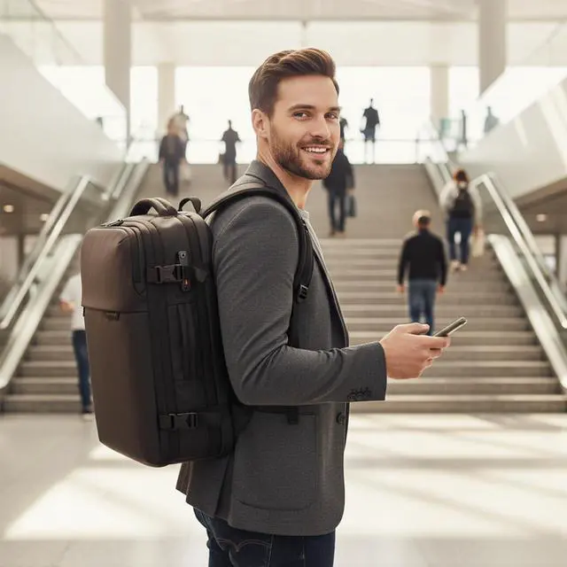 Alt view image 2 of 5 - BOXFABLE Vacuum Seal Travel Backpack 45L - Expandable Air Compression System, Water-Resistant, Carry-On Suitcase Luggage with TSA Lock Fits 18" Laptop - Vacuum Pump Included(Black)