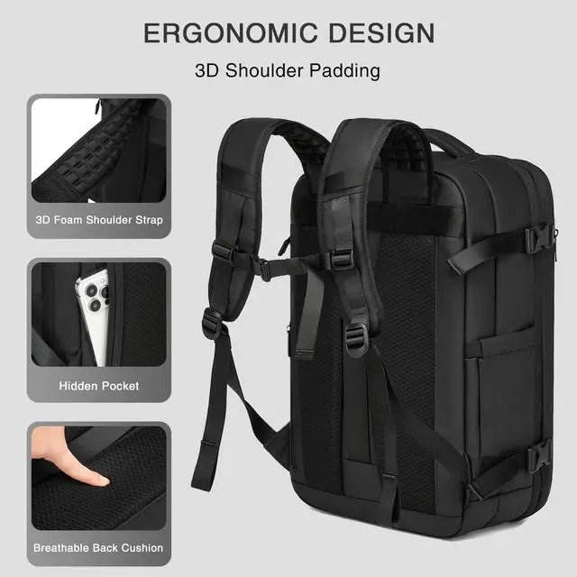 Alt view image 4 of 5 - BOXFABLE Vacuum Seal Travel Backpack 45L - Expandable Air Compression System, Water-Resistant, Carry-On Suitcase Luggage with TSA Lock Fits 18" Laptop - Vacuum Pump Included(Black)