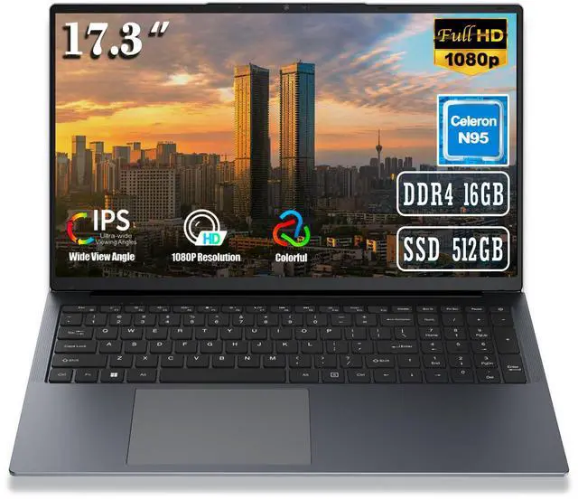 Main image of MTWZMM 17 inch FHD Laptop - 12th Gen Intel Celeron N95 (Up to 3.4GHz), 16GB RAM 512GB SSDOffice/Study, Thin & Portable with Backlit Keyboard, Type-C/HDMI/WiFi 5/RJ45/BT