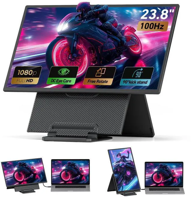 Main image of 23.8" Portable Monitor 1080P FHD 100Hz, IPS Laptop Screen Extender with 120% sRGB, 90° Rotatable & Height Adjustable Stand, USB-C/HDMI Plug & Play, Travel Monitor for Mac, Phone, Switch, Xbox, PS5