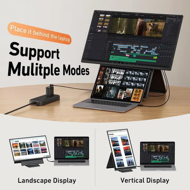 Alt view image 4 of 5 - 23.8" Portable Monitor 1080P FHD 100Hz, IPS Laptop Screen Extender with 120% sRGB, 90° Rotatable & Height Adjustable Stand, USB-C/HDMI Plug & Play, Travel Monitor for Mac, Phone, Switch, Xbox, PS5