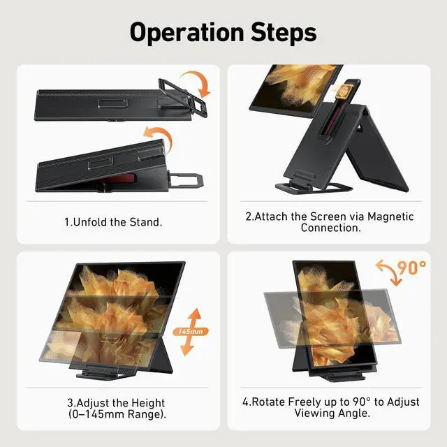 Alt view image 5 of 5 - 23.8" Portable Monitor 1080P FHD 100Hz, IPS Laptop Screen Extender with 120% sRGB, 90° Rotatable & Height Adjustable Stand, USB-C/HDMI Plug & Play, Travel Monitor for Mac, Phone, Switch, Xbox, PS5