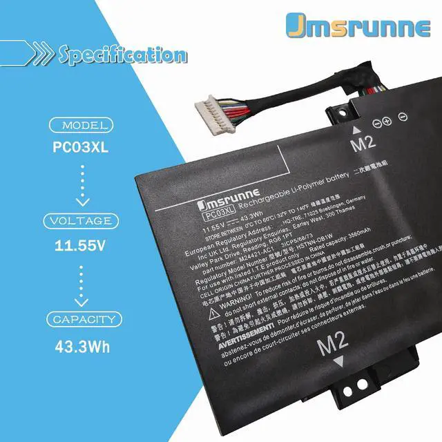 Alt view image 2 of 5 - PC03XL M24648-005 Battery for HP Pavilion x360 Convertible 14-dy Pavilion Aero 13-be Pavilion x360 14 15 14-DY 14-dw 14-CD 14-BA 15-er Series Notebook HSTNN-OB1W M24421-271 M24421-AC1 PC03043XL