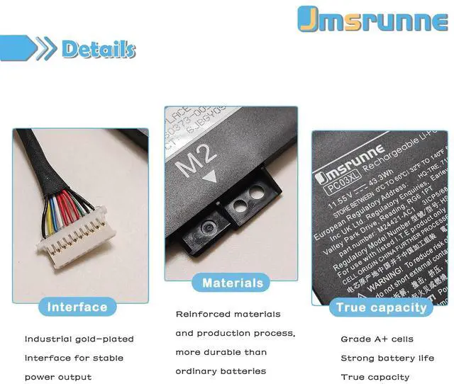 Alt view image 3 of 5 - PC03XL M24648-005 Battery for HP Pavilion x360 Convertible 14-dy Pavilion Aero 13-be Pavilion x360 14 15 14-DY 14-dw 14-CD 14-BA 15-er Series Notebook HSTNN-OB1W M24421-271 M24421-AC1 PC03043XL