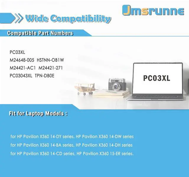 Alt view image 5 of 5 - PC03XL M24648-005 Battery for HP Pavilion x360 Convertible 14-dy Pavilion Aero 13-be Pavilion x360 14 15 14-DY 14-dw 14-CD 14-BA 15-er Series Notebook HSTNN-OB1W M24421-271 M24421-AC1 PC03043XL