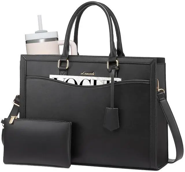Main image of LOVEVOOK Laptop Tote Bag for Women, Leather Office Work Bag Briefcase fit for 17.3 inch Laptop, Large Teacher Computer Bag Handbag,2pcs Set