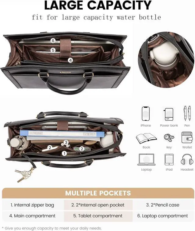 Alt view image 2 of 5 - LOVEVOOK Laptop Tote Bag for Women, Leather Office Work Bag Briefcase fit for 17.3 inch Laptop, Large Teacher Computer Bag Handbag,2pcs Set