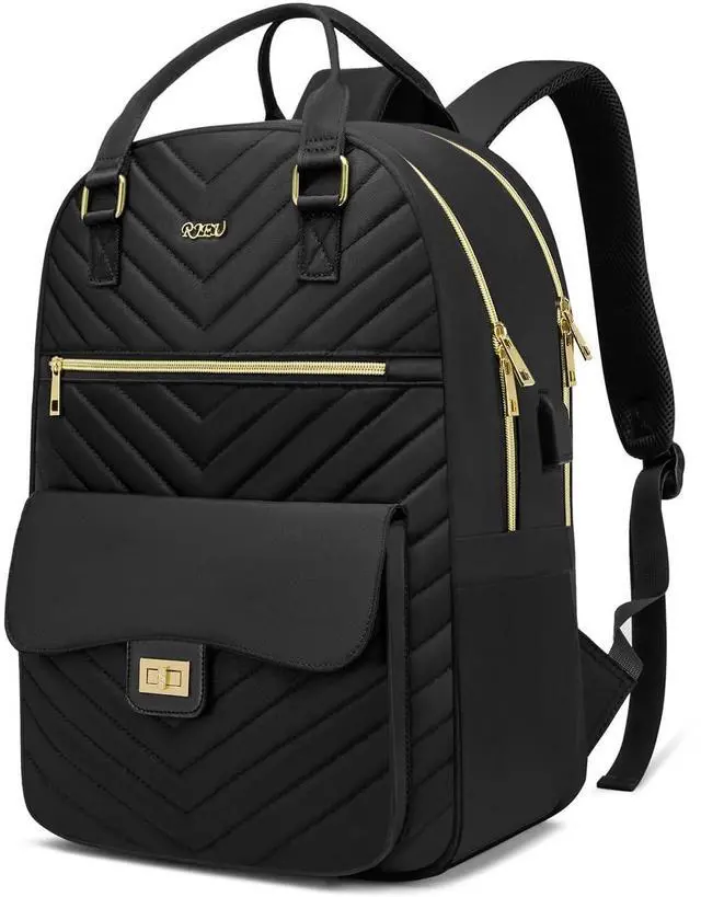 Main image of RJEU School Backpack Aesthetic for Teen Girls,Laptop Bag Bookbag with USB Port for Women College Student,Mochilas de Mujer,Black