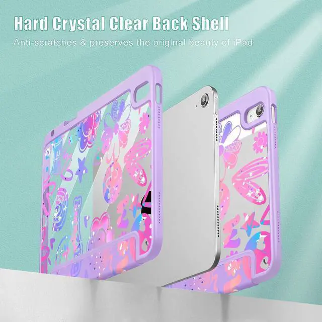 Alt view image 3 of 5 - Tuiklol Case for iPad Air 13 (M3 2025 / M2 2024), Buit in Pencil Holder with TPU Protection Shockproof Cover Clear Transparent Back Trifold Stand-Auto Wake/Sleep Tablet Case, Fun Emotions Purple