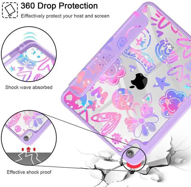 Alt view image 5 of 5 - Tuiklol Case for iPad Air 13 (M3 2025 / M2 2024), Buit in Pencil Holder with TPU Protection Shockproof Cover Clear Transparent Back Trifold Stand-Auto Wake/Sleep Tablet Case, Fun Emotions Purple