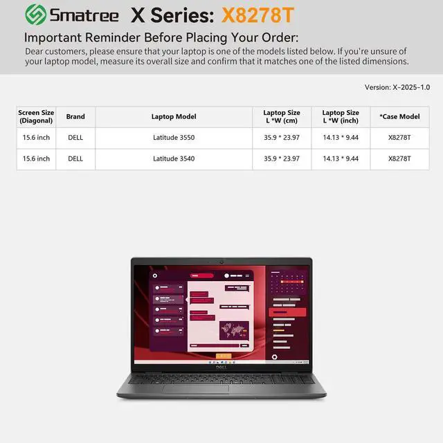 Alt view image 2 of 5 - Smatree Hard EVA Protective Sleeve Case Compatible for 15.6 inch Dell Latitude 3550/3540 Laptop, 15.6 inch Dell Carry Travel Case Waterproof Sleeve (X8278T)