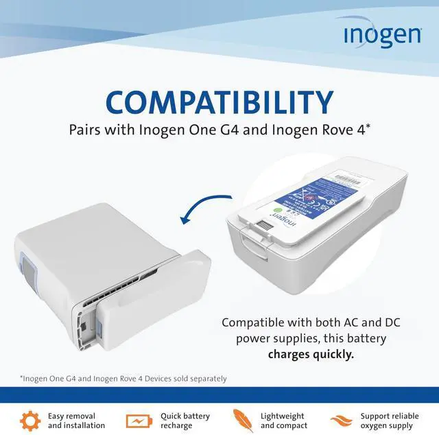 Alt view image 2 of 5 - Inogen Extended (8-Cell) Battery - Replacement Battery - for The One G4 Rove 4-1.1 lb. - 5.91 x 2.68 x 1.34 in.