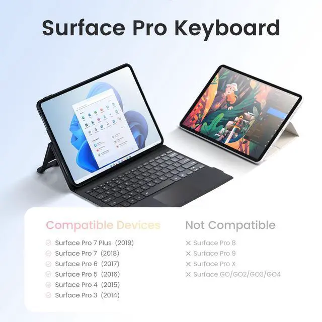 Alt view image 2 of 5 - Sunnymark Surface Pro 7 Keyboard, 7 Color Backlight Wireless Keyboard for Microsoft SurfacePro 7+/6/5/4/3 Type Cover, Ultra-Slim Design with Strong Magnetic Attachment