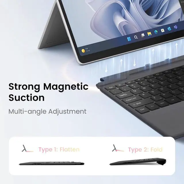 Alt view image 4 of 5 - Sunnymark Surface Pro 7 Keyboard, 7 Color Backlight Wireless Keyboard for Microsoft SurfacePro 7+/6/5/4/3 Type Cover, Ultra-Slim Design with Strong Magnetic Attachment