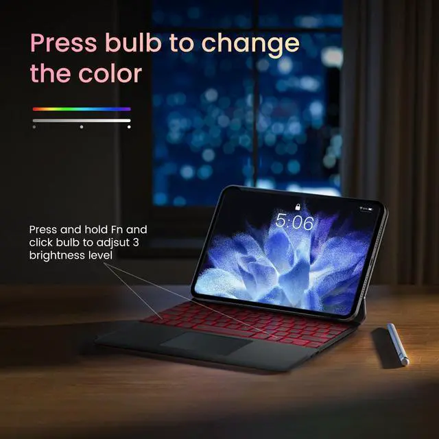Alt view image 5 of 5 - Sunnymark Surface Pro 7 Keyboard, 7 Color Backlight Wireless Keyboard for Microsoft SurfacePro 7+/6/5/4/3 Type Cover, Ultra-Slim Design with Strong Magnetic Attachment
