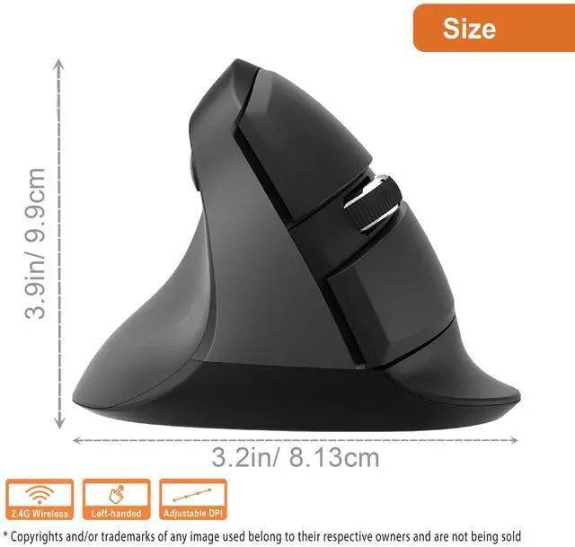 Alt view image 2 of 5 - J-Tech Digital Left Handed Wireless Ergonomic Vertical Mouse for Small Hands with USB Nano Transceiver, AA Battery, 4 DPI, Compatible with Mac and PC, Black [V628ML]