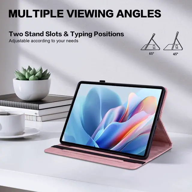 Alt view image 4 of 5 - TUOLISG Case for Kindle Fire HD 8 (2018/2017/2016,8th/7th/6th Generation) 8 inch, Multi-Angle Viewing Embossed Premium PU Leather Case with Card Slot for Kindle Fire HD 8 8th Generation, Pink