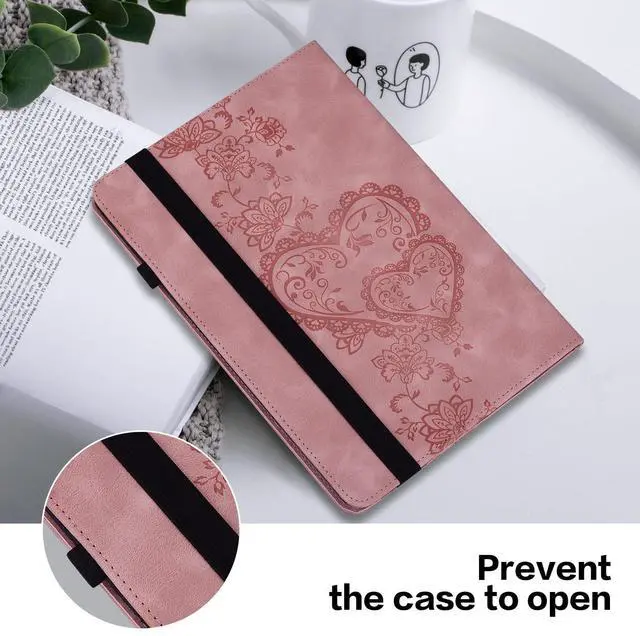 Alt view image 5 of 5 - TUOLISG Case for Kindle Fire HD 8 (2018/2017/2016,8th/7th/6th Generation) 8 inch, Multi-Angle Viewing Embossed Premium PU Leather Case with Card Slot for Kindle Fire HD 8 8th Generation, Pink