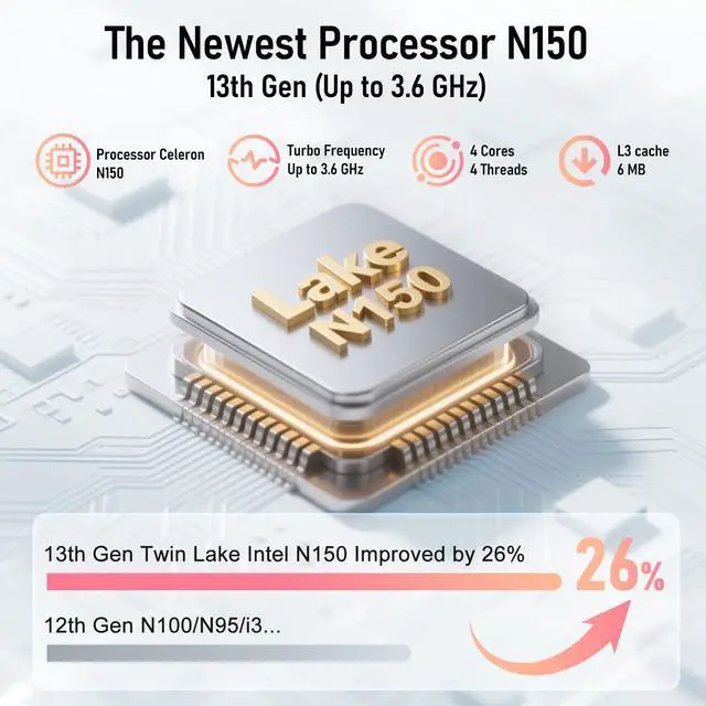 Alt view image 3 of 5 - MITUNTUN Gaming Laptop Computer, 16 Inch Lap Top 2025 Window 11 Pro 16GB RAM 512GB SSD, N150 (Up to 3.6GHz), Backlit Keyboard, FHD 1920 * 1200 Screen, Office 365, 6000mAh, WiFi 5 BT 4.2, UHD Graphics