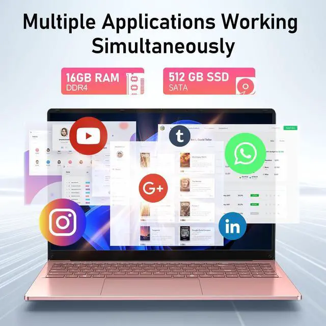 Alt view image 4 of 5 - MITUNTUN Gaming Laptop Computer, 16 Inch Lap Top 2025 Window 11 Pro 16GB RAM 512GB SSD, N150 (Up to 3.6GHz), Backlit Keyboard, FHD 1920 * 1200 Screen, Office 365, 6000mAh, WiFi 5 BT 4.2, UHD Graphics