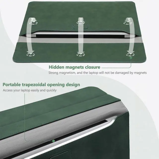 Alt view image 4 of 5 - HYZUO 13.3-14 Inch Laptop Sleeve Case with Stand Feature for MacBook Pro 14 M5/M4/M3/M2/M1 2026-2021, MacBook Pro/Air 13.3, 13.5" 13.8" Surface Laptop, HP Spectre X360 13/14, Midnight Green