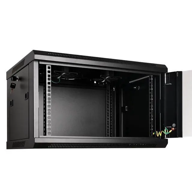 Alt view image 5 of 5 - RackPath 6U Professional Wall Mount Server Cabinet Network Rack Enclosure with 2X Quiet Cooling Fan, 1x Brush Cable Management Panel, Black