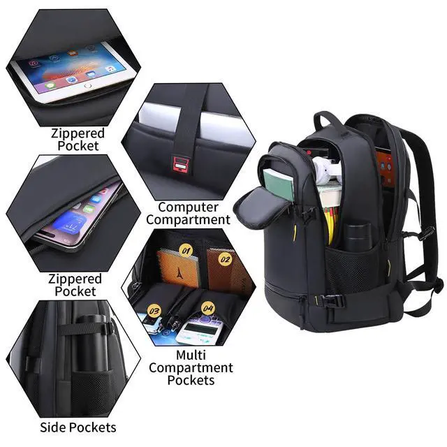 Alt view image 5 of 5 - Wesoke Business Laptop Backpack Large Travel Work Backpack Bag, Water Resistant Carry On Travel Backpack Computer Rucksack Bag Casual Daypack for Men Women Fits 15.6 Inch Laptop and Notebook, Black