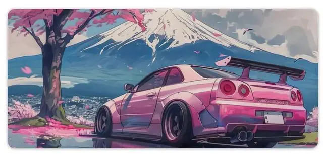 Main image of FeoYoed Large Mouse Pad Overlock Edge Rubber Desk Mat Computer Accessories Gaming Office Decor Table Pad Essentials Keyboard Pads for Desk Pink JDM Car R34 Mount Fuji Cherry Blossoms 40x90cm
