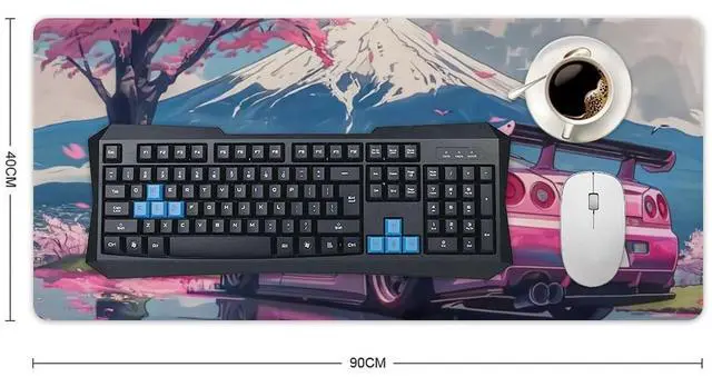 Alt view image 2 of 5 - FeoYoed Large Mouse Pad Overlock Edge Rubber Desk Mat Computer Accessories Gaming Office Decor Table Pad Essentials Keyboard Pads for Desk Pink JDM Car R34 Mount Fuji Cherry Blossoms 40x90cm