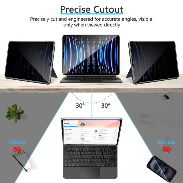 Alt view image 4 of 5 - OMOTON 2 Pack Privacy Screen Protector for iPad Pro 11 Inch 2022/2021/2020/2018 iPad Air 5th 4th Generation Air 5/4 10.9 Inch 2022/2020, Anti-Spy Tempered Glass with Installation Tray, Case Friendly