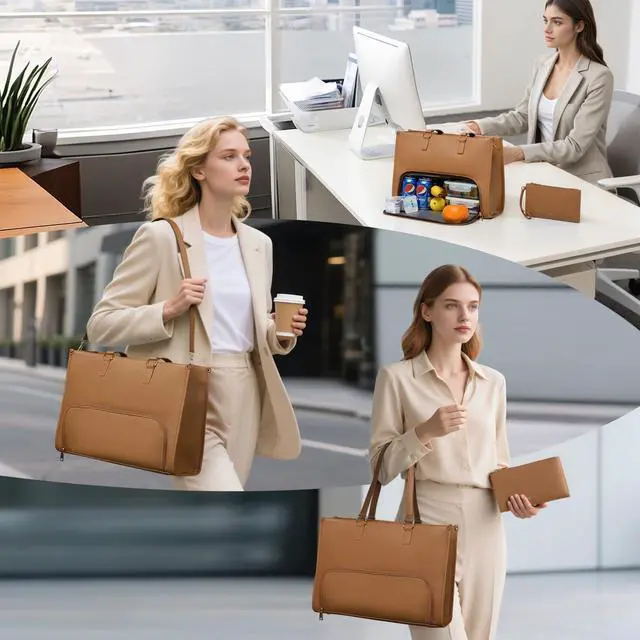 Alt view image 5 of 5 - Keyli 3PCS Sets Lunch Tote Bag for Women Laptop Bag for Women 15.6 Inch with Insulated Lunch Compartment Computer Briefcase Waterproof Handbag Large Capacity Business Teacher Office Laptop Purse