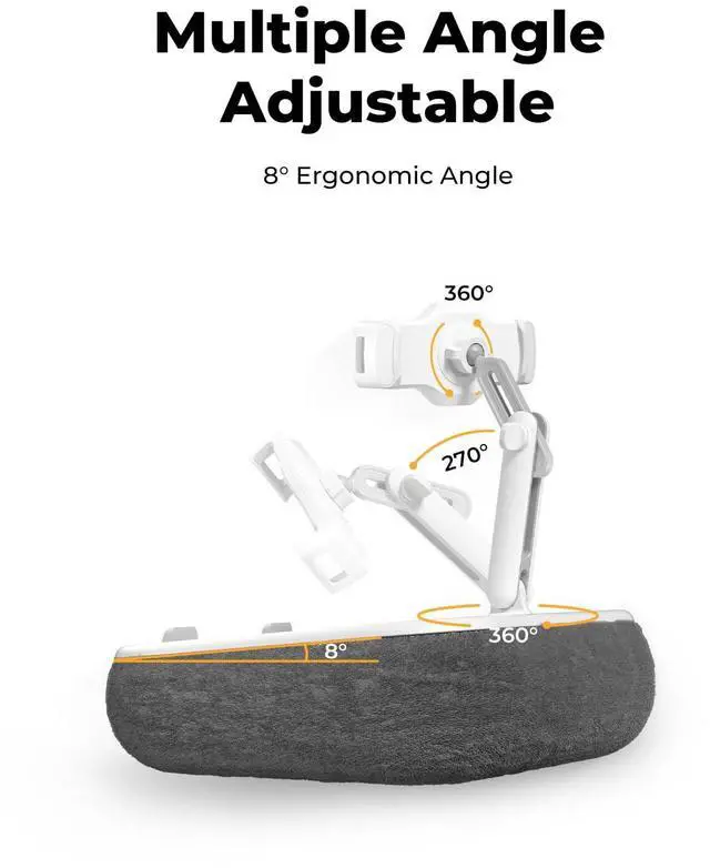 Alt view image 3 of 5 - Kindle Pillow Stand, Laptop Lap Desk with Mouse Pad & Cup Holder - Adjustable Bed Tablet Holder for 4.7-13" iPhone iPad Samsung - Compatible with 10-15" Laptop, Snack Bowl & 360° Swivel Arm