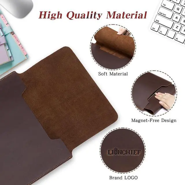 Alt view image 2 of 5 - Full Grain Leather 13.3"-13.6" Slim Laptop Sleeve Protector Vintage DesignCompatible with M1 M2 MacBook Pro 13.3" MacBook Air DELL XPS 13" & Other PCBrown