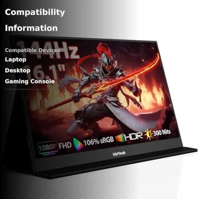 Alt view image 3 of 5 - HotYeah 16.1'' 144Hz Portable Gaming Monitor, 106% sRGB 1080P FHD Portable Monitor USB-C HDMI External Display HDR Travel Screen w/Smart Cover, 2nd Screen for Laptop, PC, Mac, Switch, PS5/4, Xbox