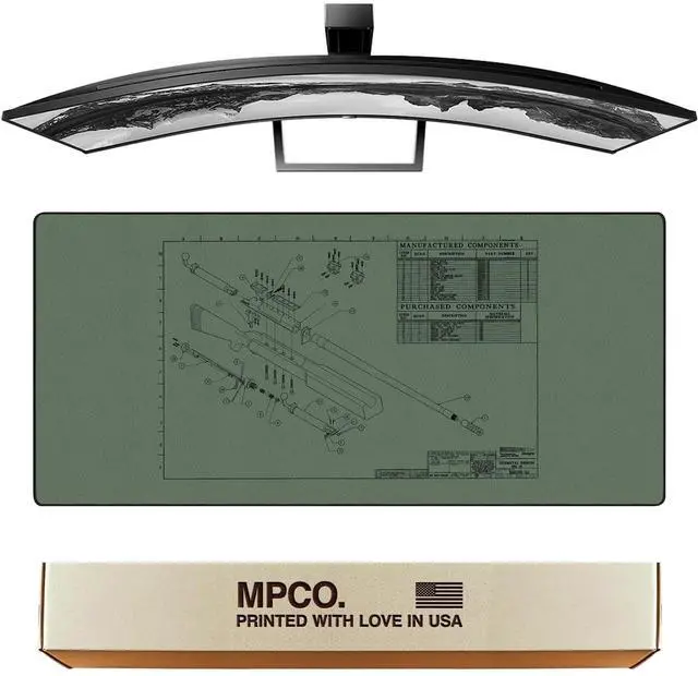 Main image of MPCO. Blueprints Large Gaming Desk Pad - 36" x 17" Aeroglyde Fabric Browning 50 Cal  Green Desk Mats - Non-Slip, Washable, Smooth Glide for Precision Gaming & Work