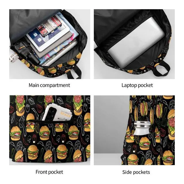 Alt view image 3 of 5 - Odfovowo Hamburger Backpack Travel Backpack for Women Men Work Laptop backpacks Carry on Backpack Computer Backpack Casual Daypack for Hiking Camping Climbing Gifts