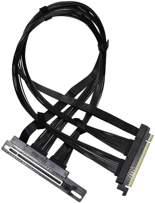 Main image of GIGA-MEGA PCIe 5.0 X16 Riser Cable Right Angle Left Angle Straight Flexible Bundle Cable for AI Server 50-60 CM Length Black and White (Black, Right Angle 50cm)
