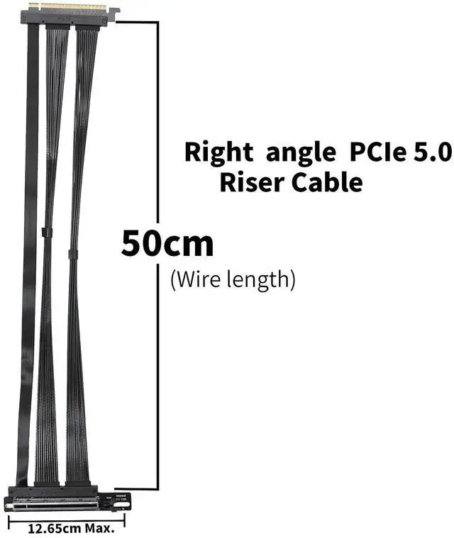 Alt view image 2 of 5 - GIGA-MEGA PCIe 5.0 X16 Riser Cable Right Angle Left Angle Straight Flexible Bundle Cable for AI Server 50-60 CM Length Black and White (Black, Right Angle 50cm)