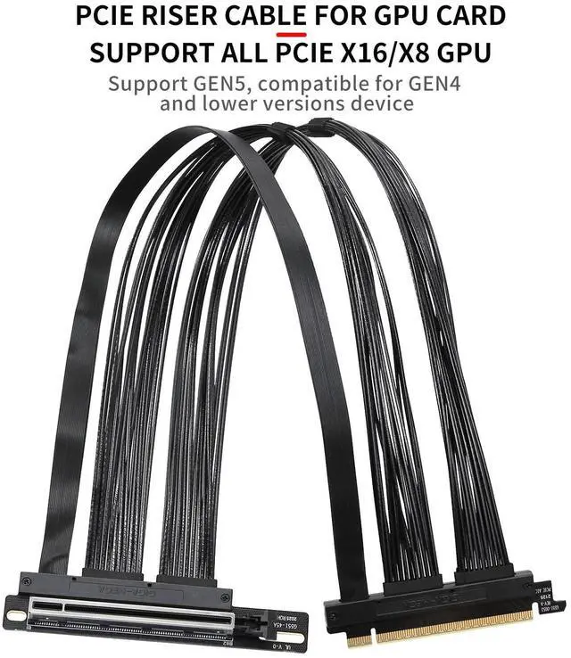 Alt view image 4 of 5 - GIGA-MEGA PCIe 5.0 X16 Riser Cable Right Angle Left Angle Straight Flexible Bundle Cable for AI Server 50-60 CM Length Black and White (Black, Right Angle 50cm)
