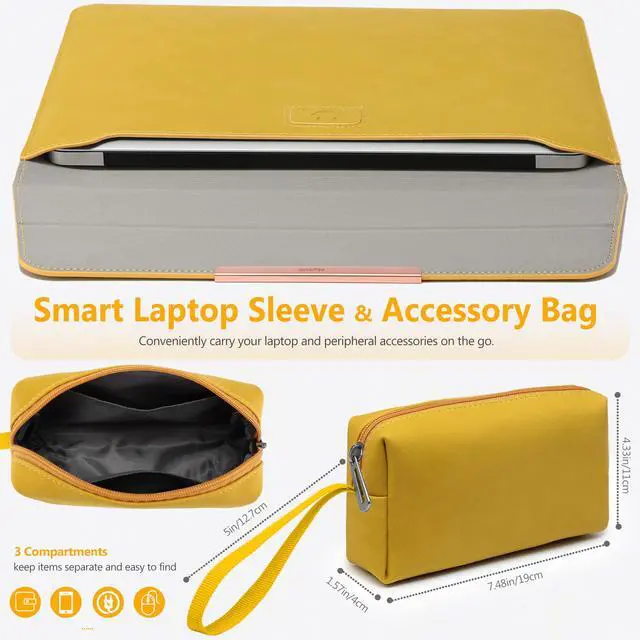 Alt view image 2 of 5 - HYZUO 13 Inch Laptop Sleeve with Stand Feature for MacBook Air 13 M4 M3 M2 M1 2025-2018, MacBook Pro 13 M2 M1, 13" iPad Pro/Air, Surface Pro, with Carry Bag, Olive Yellow(Smiley)