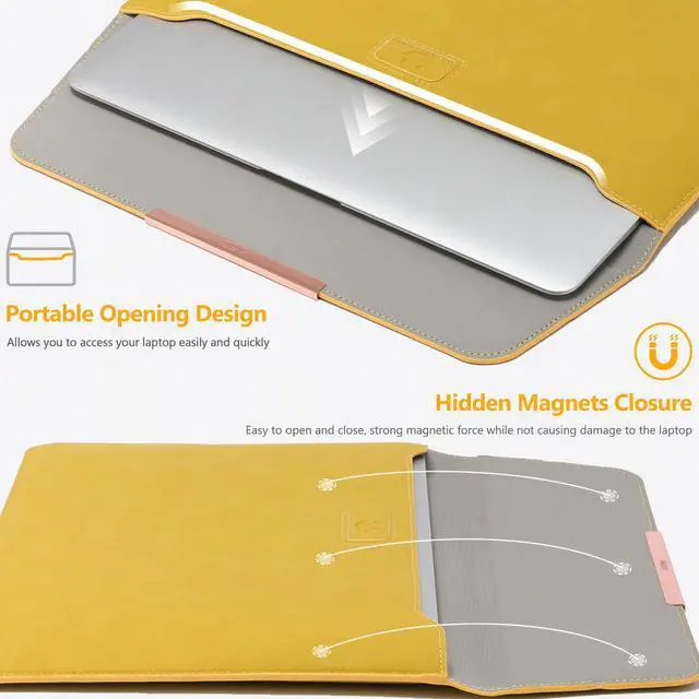 Alt view image 5 of 5 - HYZUO 13 Inch Laptop Sleeve with Stand Feature for MacBook Air 13 M4 M3 M2 M1 2025-2018, MacBook Pro 13 M2 M1, 13" iPad Pro/Air, Surface Pro, with Carry Bag, Olive Yellow(Smiley)