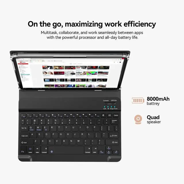 Alt view image 3 of 5 - Android Tablet, 12 inch Android 15 Tablet, 2K Display, MTK G99 Octa-Core, 16GB 256GB 1TB Expansion, 2.4/5G WiFi, 21MP Camera, Widevine L1, Gemini AI 2.0, Tablets with Keyboard, Mouse, Case etc