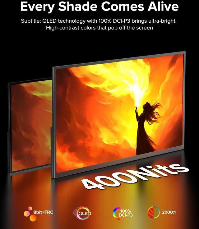 Alt view image 3 of 5 - EPORMOT Portable Monitor 4K 23.8", 3840x2160 UHD 24" QLED Large Monitor, 400 Nits | 100% DCI-P3 | USB-C & HDMI | VESA & Kickstand | Second Screen for Computer, Mini PC, Game Consoles