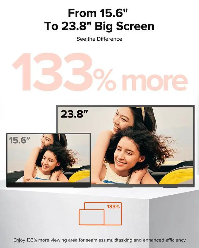 Alt view image 4 of 5 - EPORMOT Portable Monitor 4K 23.8", 3840x2160 UHD 24" QLED Large Monitor, 400 Nits | 100% DCI-P3 | USB-C & HDMI | VESA & Kickstand | Second Screen for Computer, Mini PC, Game Consoles