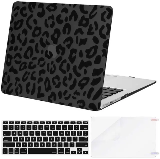 Main image of MOSISO Compatible with MacBook Air 13 inch Case (Models: A1369 & A1466, Older Version 2010-2017 Release), Plastic Leopard Grain Hard Shell Case & Keyboard Cover Skin & Screen Protector, Black